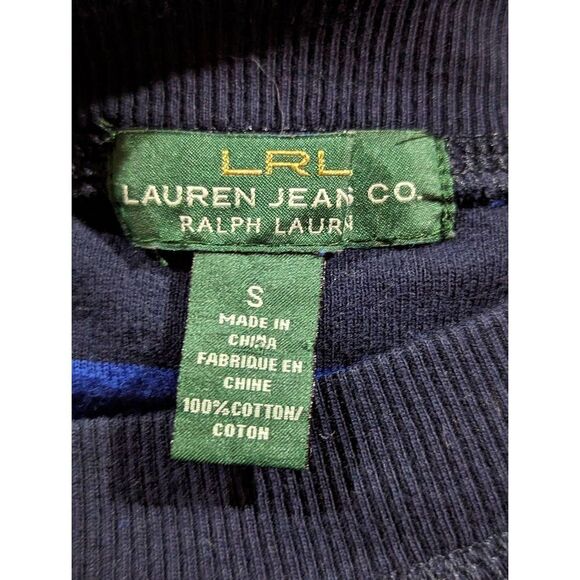 Lauren Jeans Co. Women's Dark Bright Blue Striped Long Sleeves Knit Top Sz Small - Picture 3 of 5